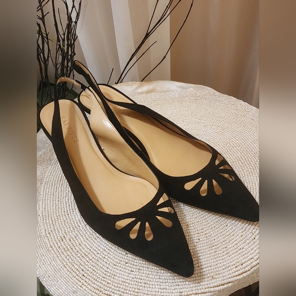 Talbots Shoes - TALBOTS Black Suede Leather Sling-Back low hilss size 10.Like new.